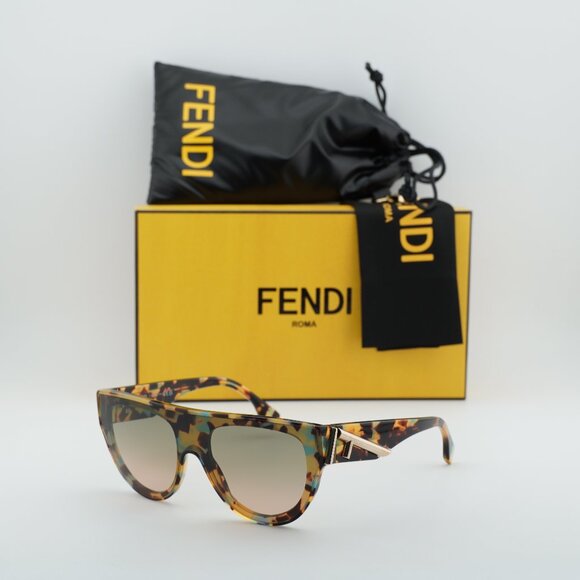 Fendi FE40150I 56P Shield Sunglasses - Shiny Havana/Green Gradient main image 10